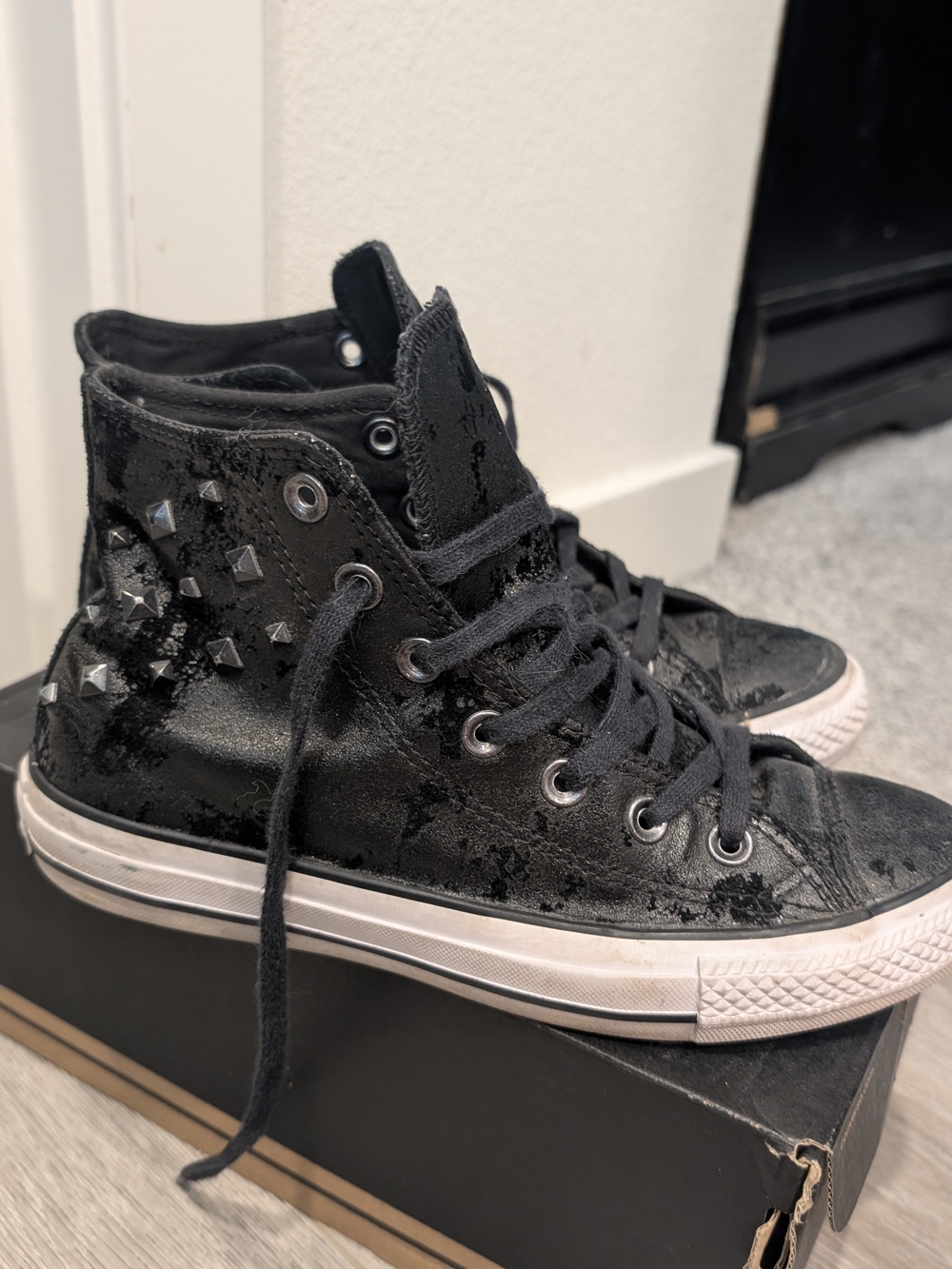 Converse Women’s Black High-Top Studded Sneakers - Picture 2 of 9